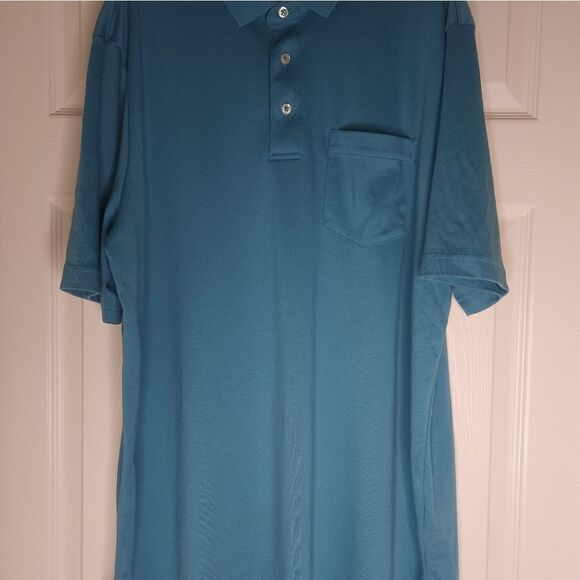 Lands'End L TraditionalFit 100%Cotton MadeinPeru Shrtslvs AquaBlueMen'sPoloShirt - Picture 4 of 8